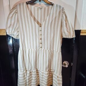Speed Limit Womens XL Striped V-Neck Baby Doll Button Dress